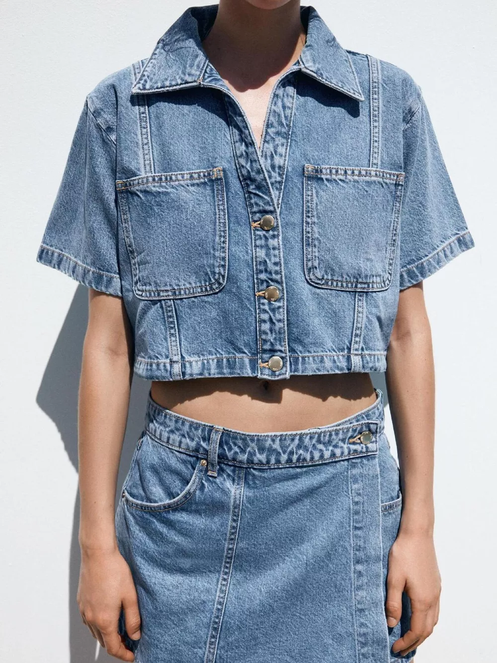 Button Up Short Sleeve Top and Skort Denim Set, image 18