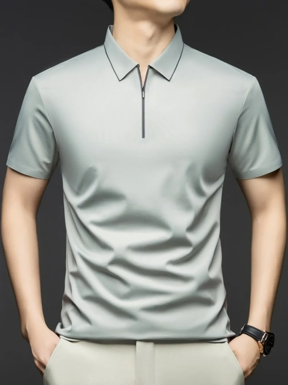 Men's Full Size Short Sleeve Quarter-Zip Polo Plus Size, image 2