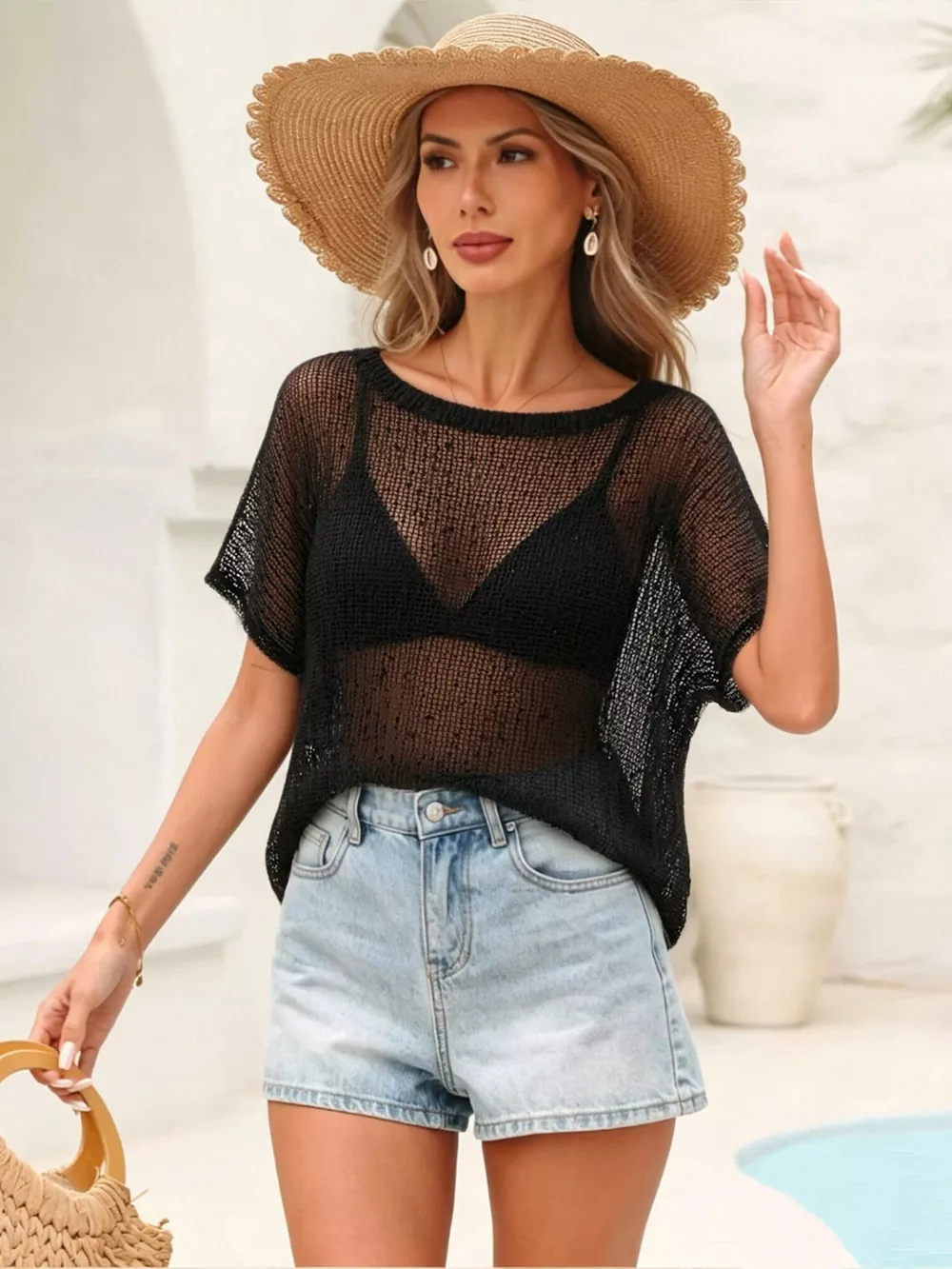 Crochet Knit Round Neck Cover-Up, image 7