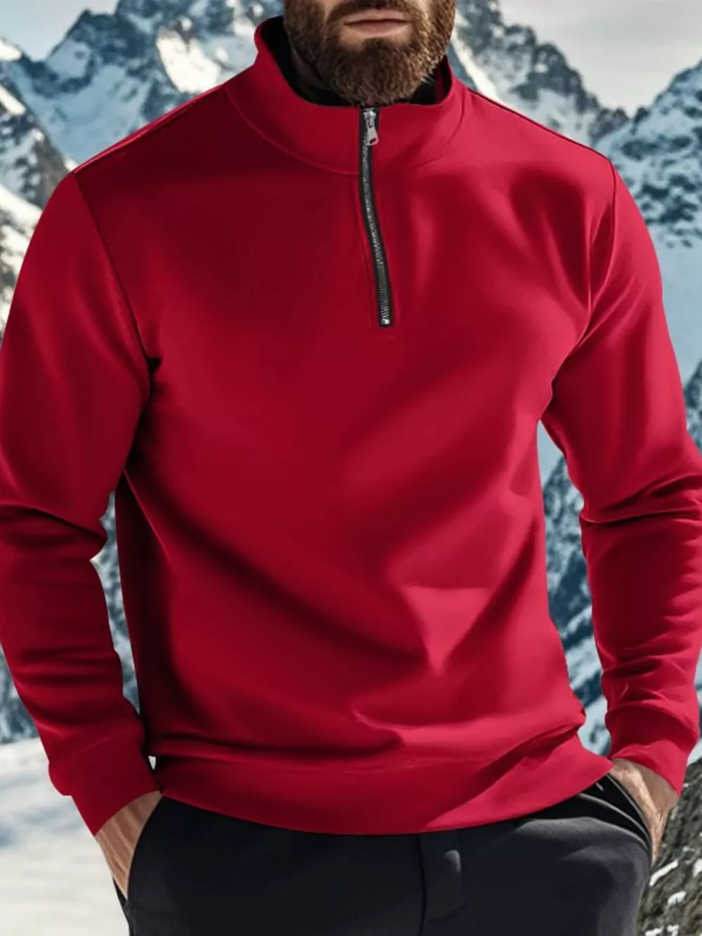Men's Full Size Solid Color Quarter Zip Sweatshirt Plus Size, image 3