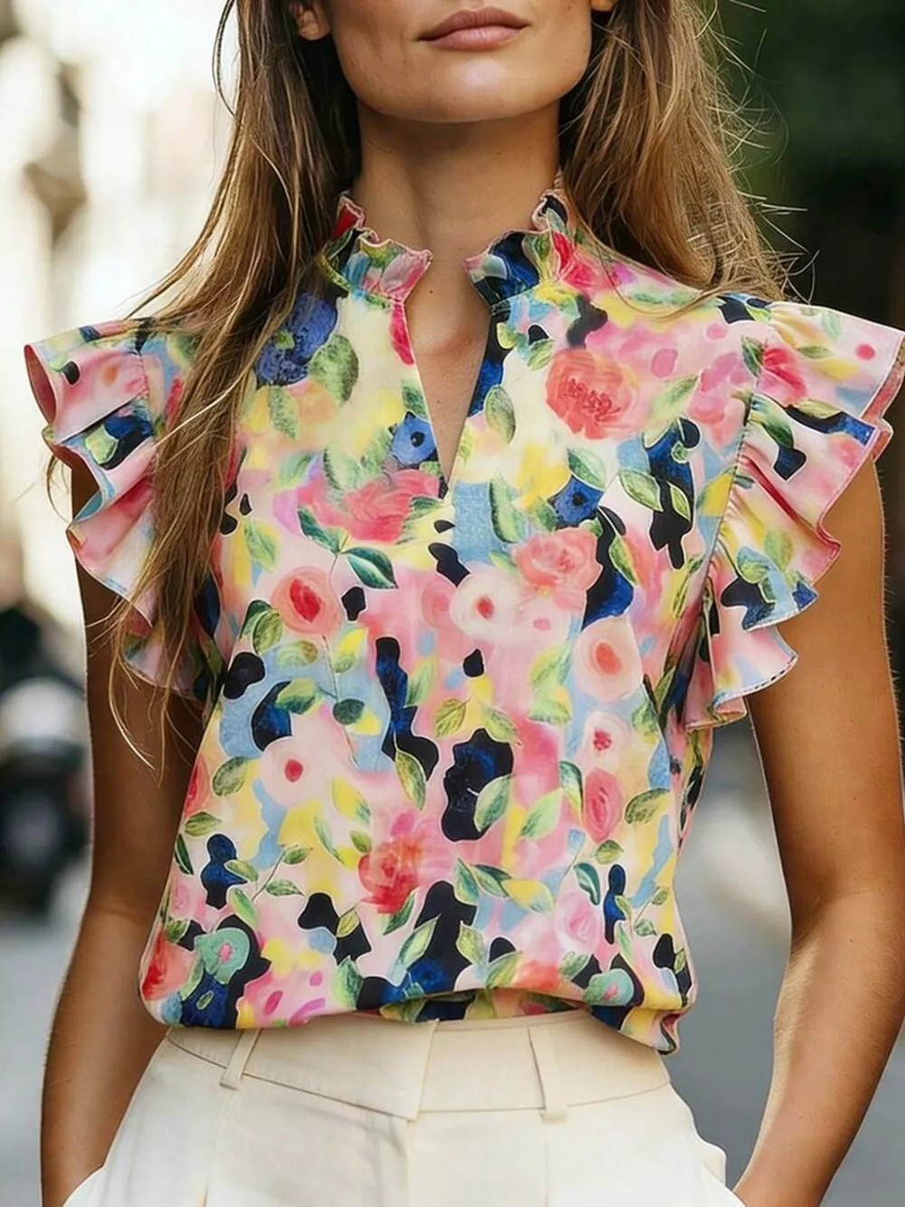 Printed Ruffle Sleeve Blouse, image 10
