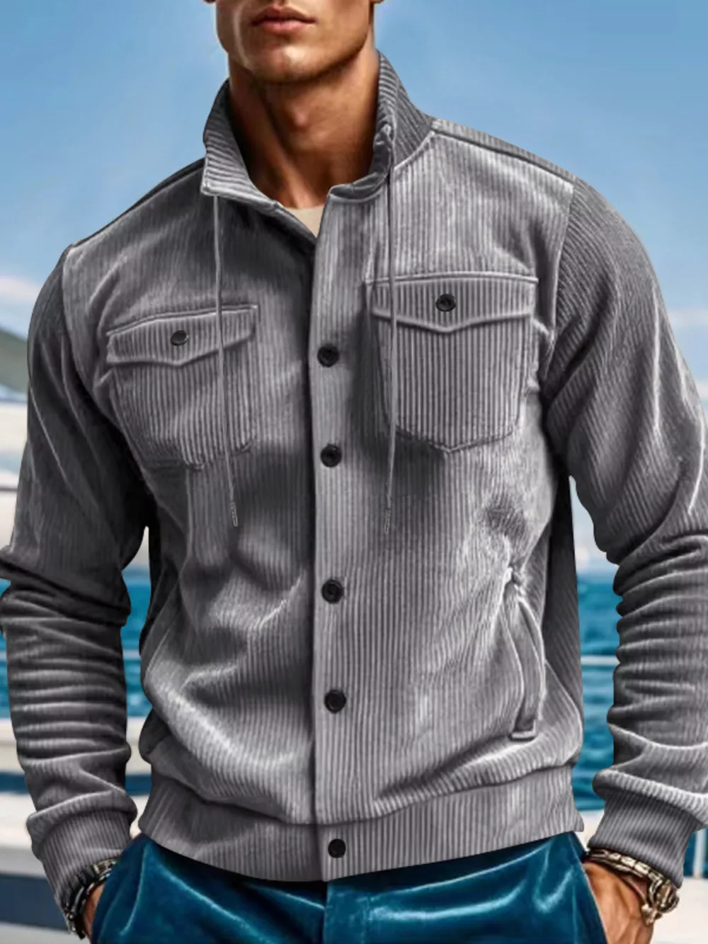 Men's Full Size Corduroy Button Up Casual Jacket Plus Size, image 15
