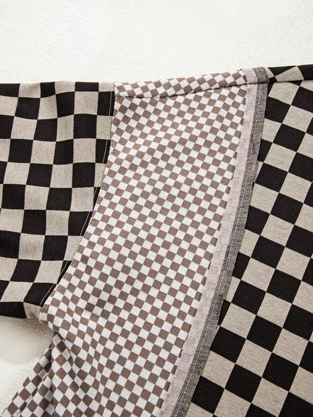 Mixed Checkered Pattern Patchwork High Low Casual Top, image 13