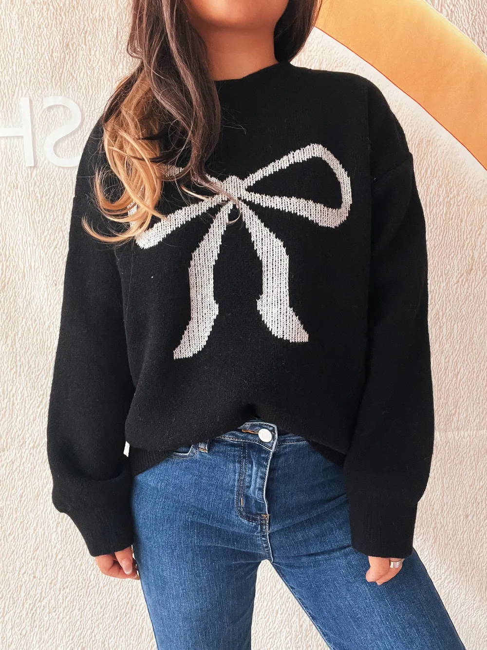Bow Pattern Casual Long Sleeve Sweater, image 7