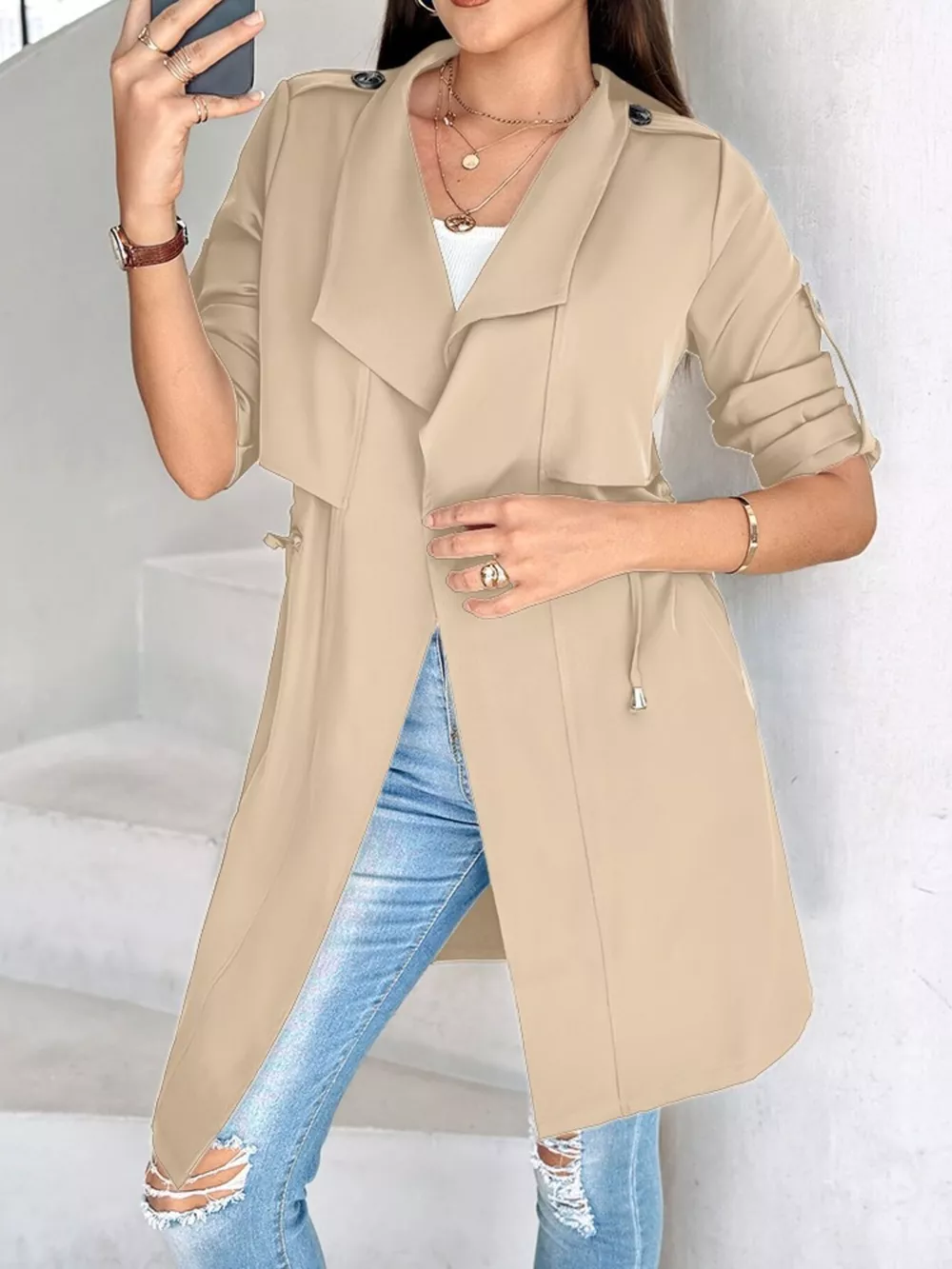 Drape Collar Lightweight Trench Coat, image 6