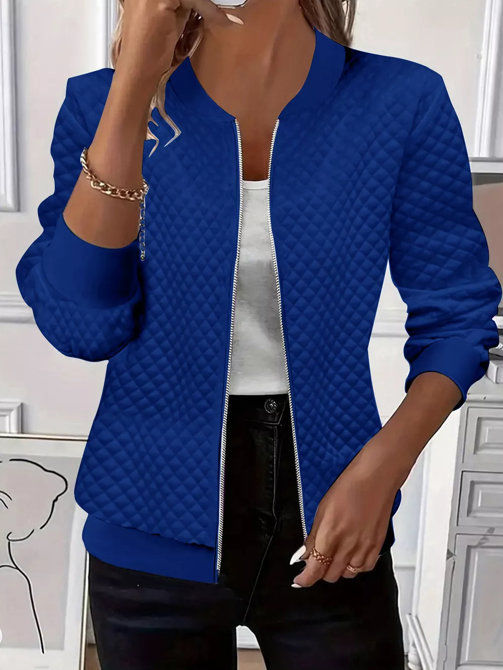 Textured Zip Up Long Sleeve Jacket, image 13
