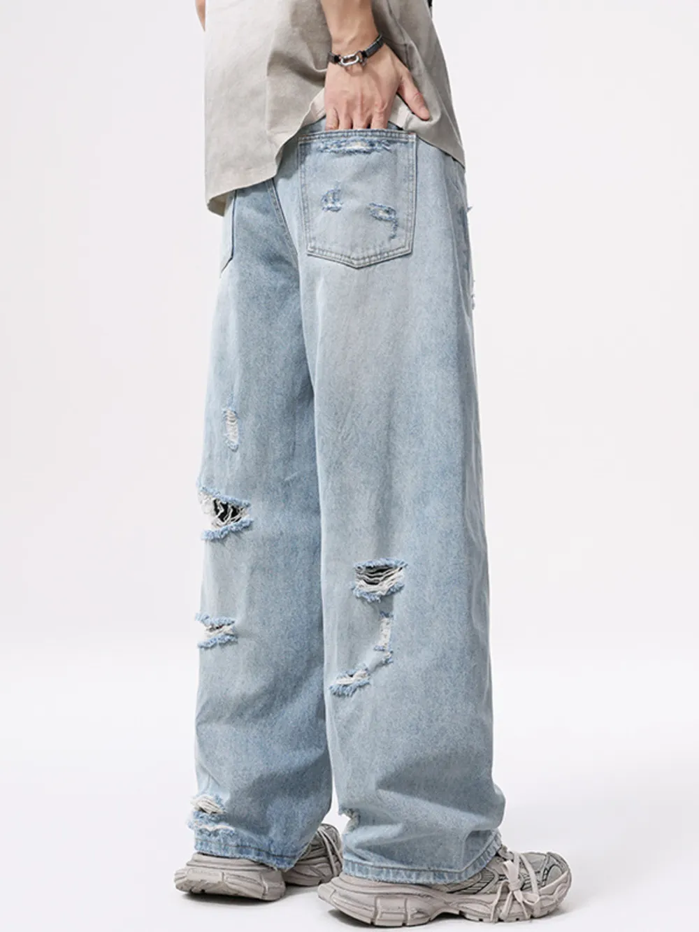 Men's Full Size Vintage Distressed Wide Leg Ripped Jeans Plus Size, image 3