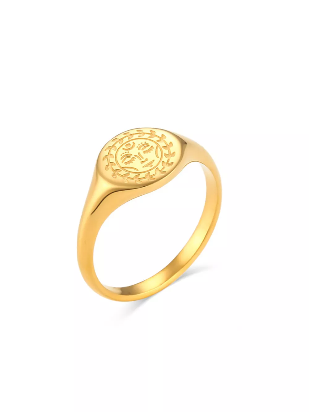 18K Gold-Plated Sun Motif Signet Ring, image 10