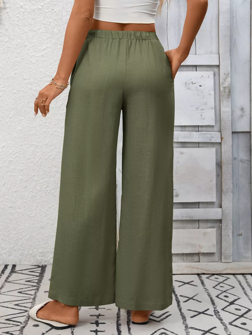 Drawstring High Waist Wide Leg Pants, image 11