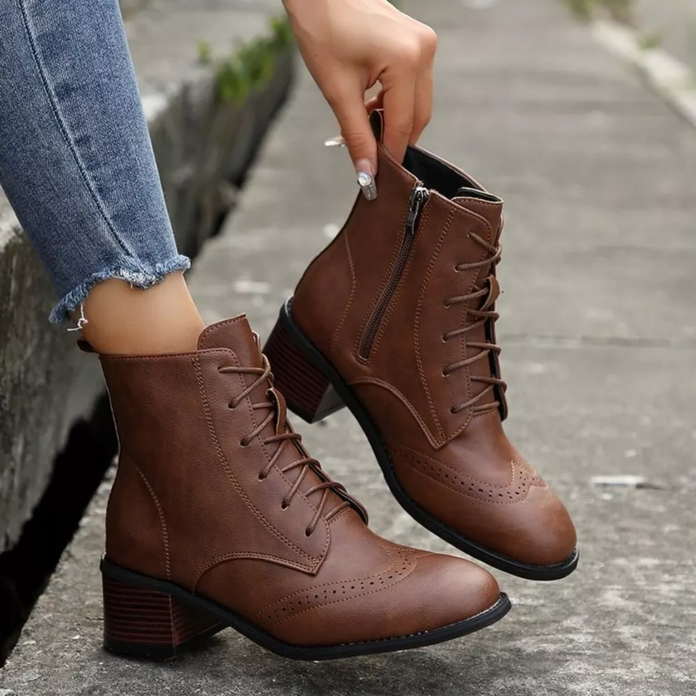Lace-Up Ankle Boots with Zipper, image 10
