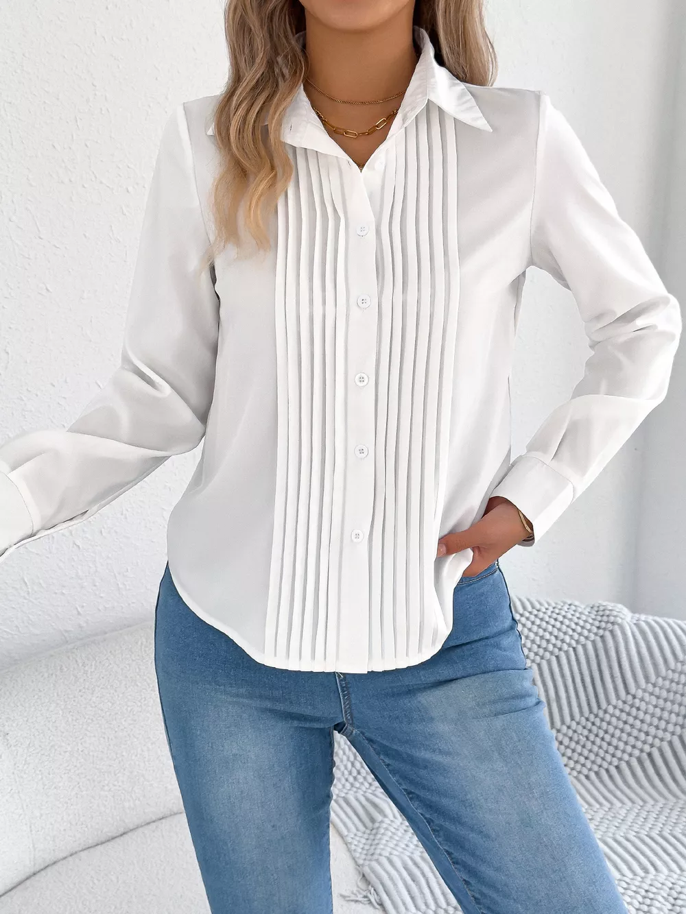 Pleated Front Long Sleeve Shirt, image 10