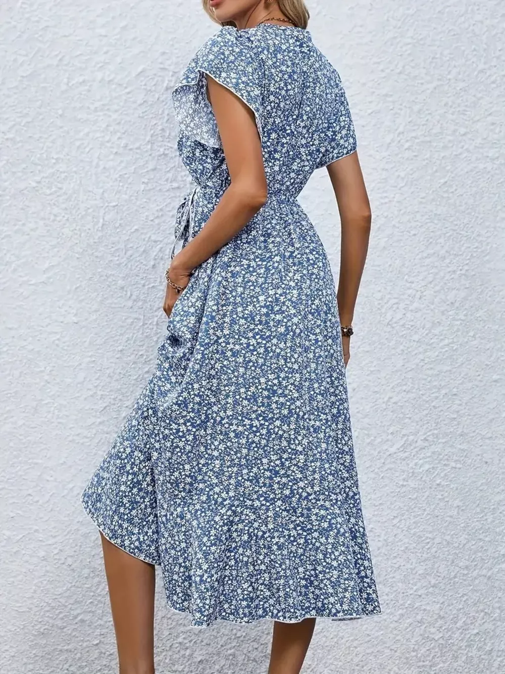 Floral Print Ruffle Hem Wrap Midi Dress, image 16