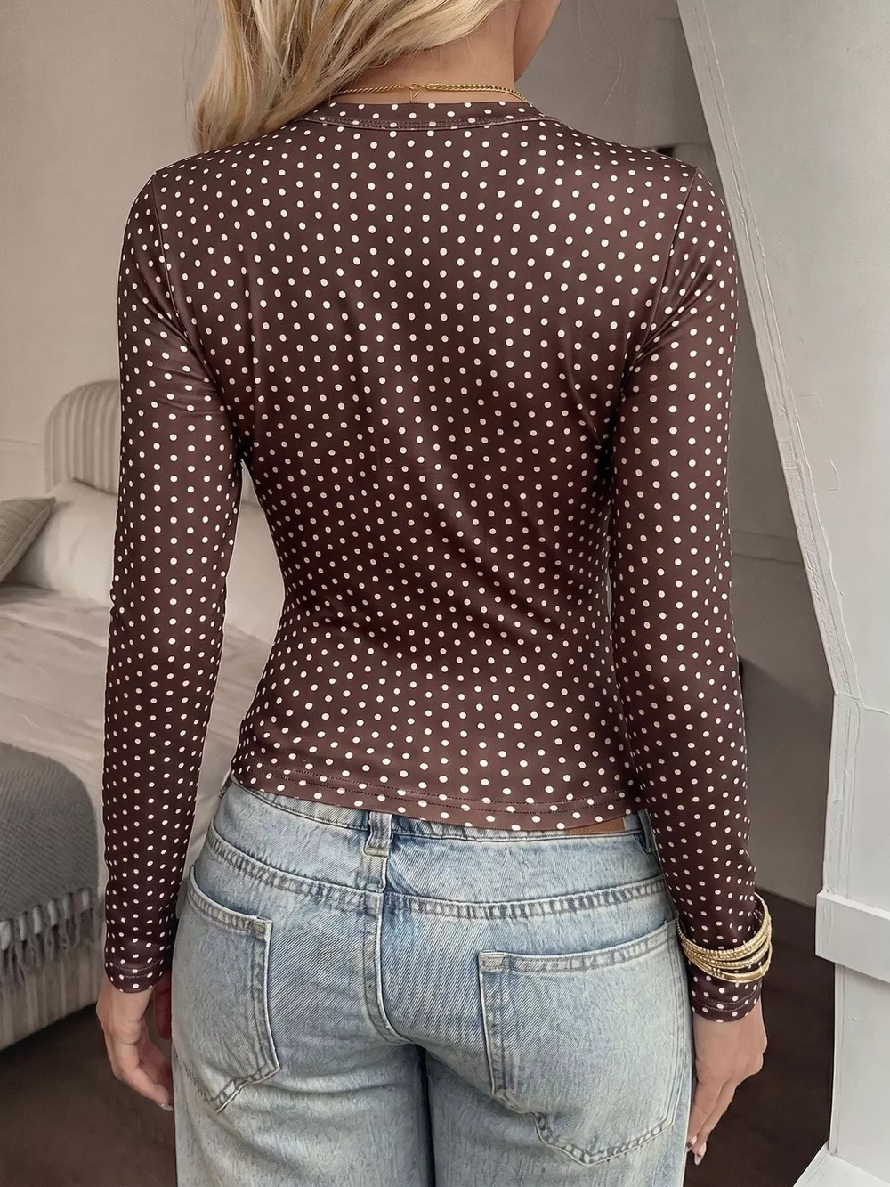 Long Sleeve Polka Dot Slim Fit T-Shirt, image 4