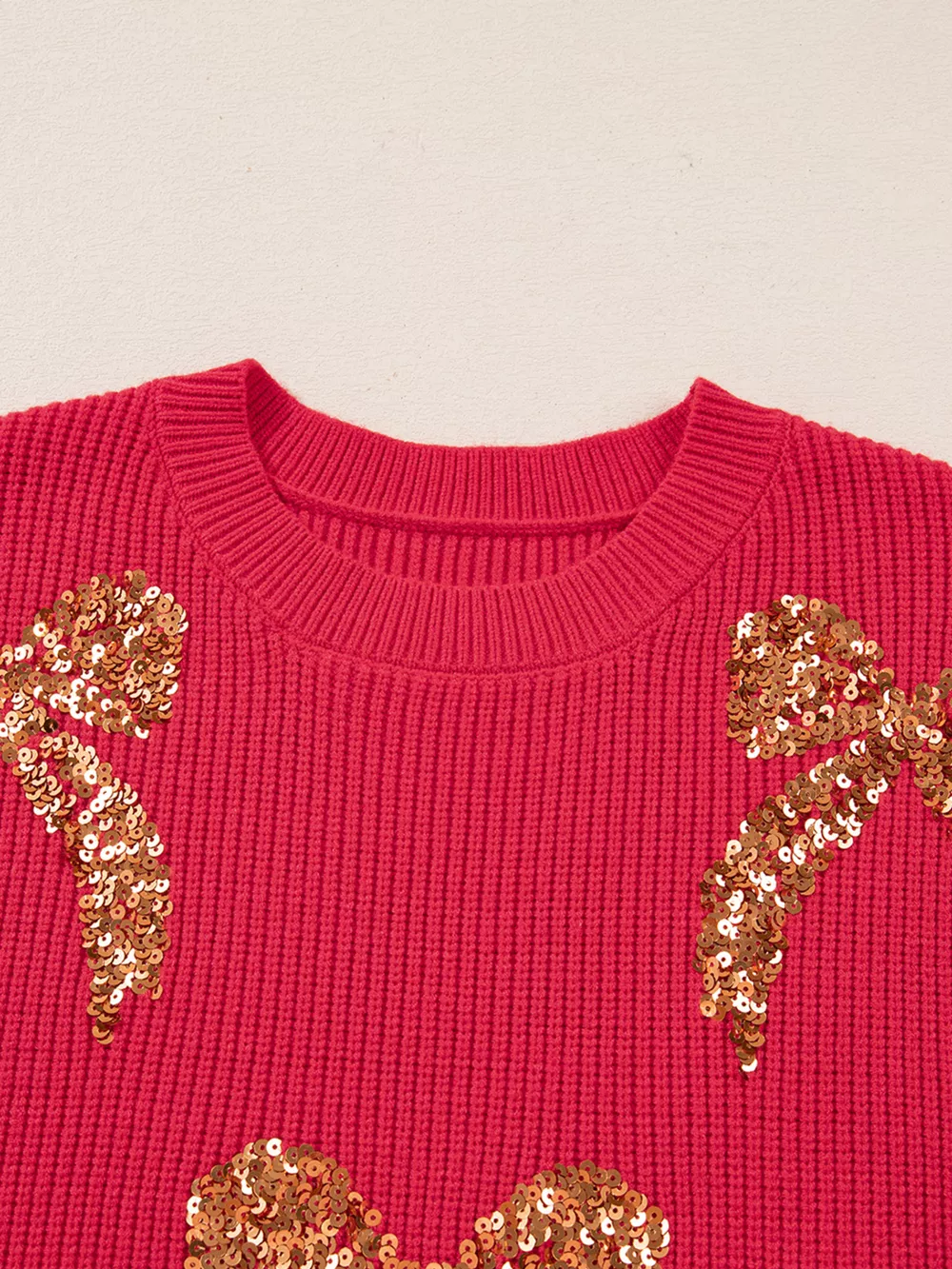 Sequin Bow Accent Drop Shoulder Sweater, image 8