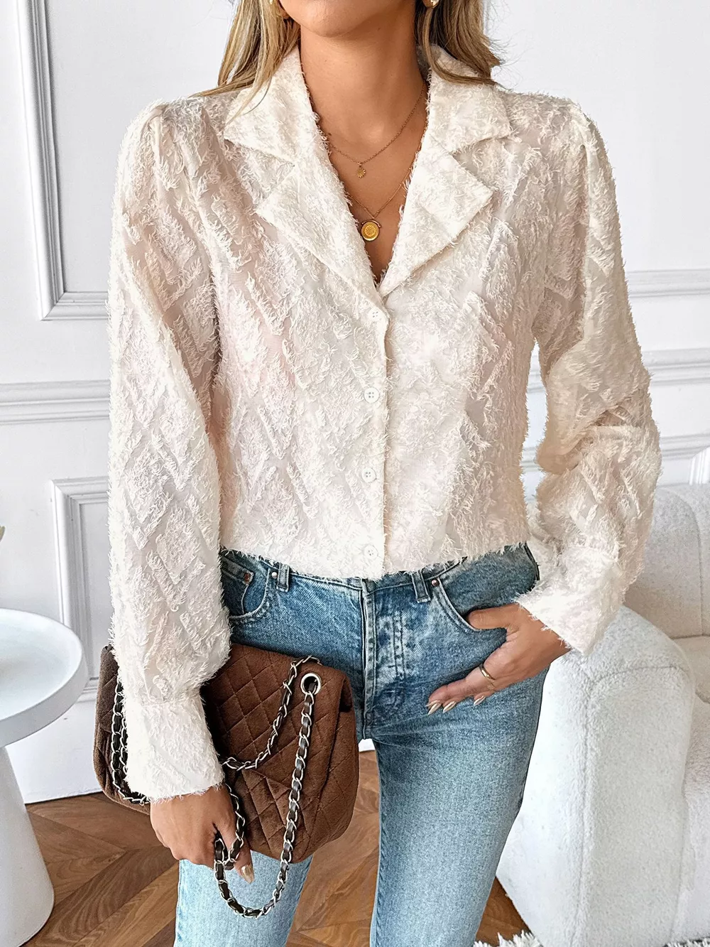Textured Long Sleeve Button-Up Shirt, image 10