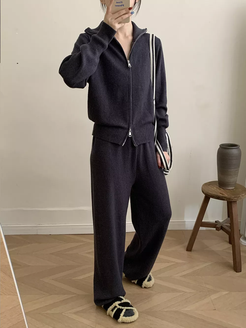 Zip Up Outerwear and Wide Leg Pants Set, image 2
