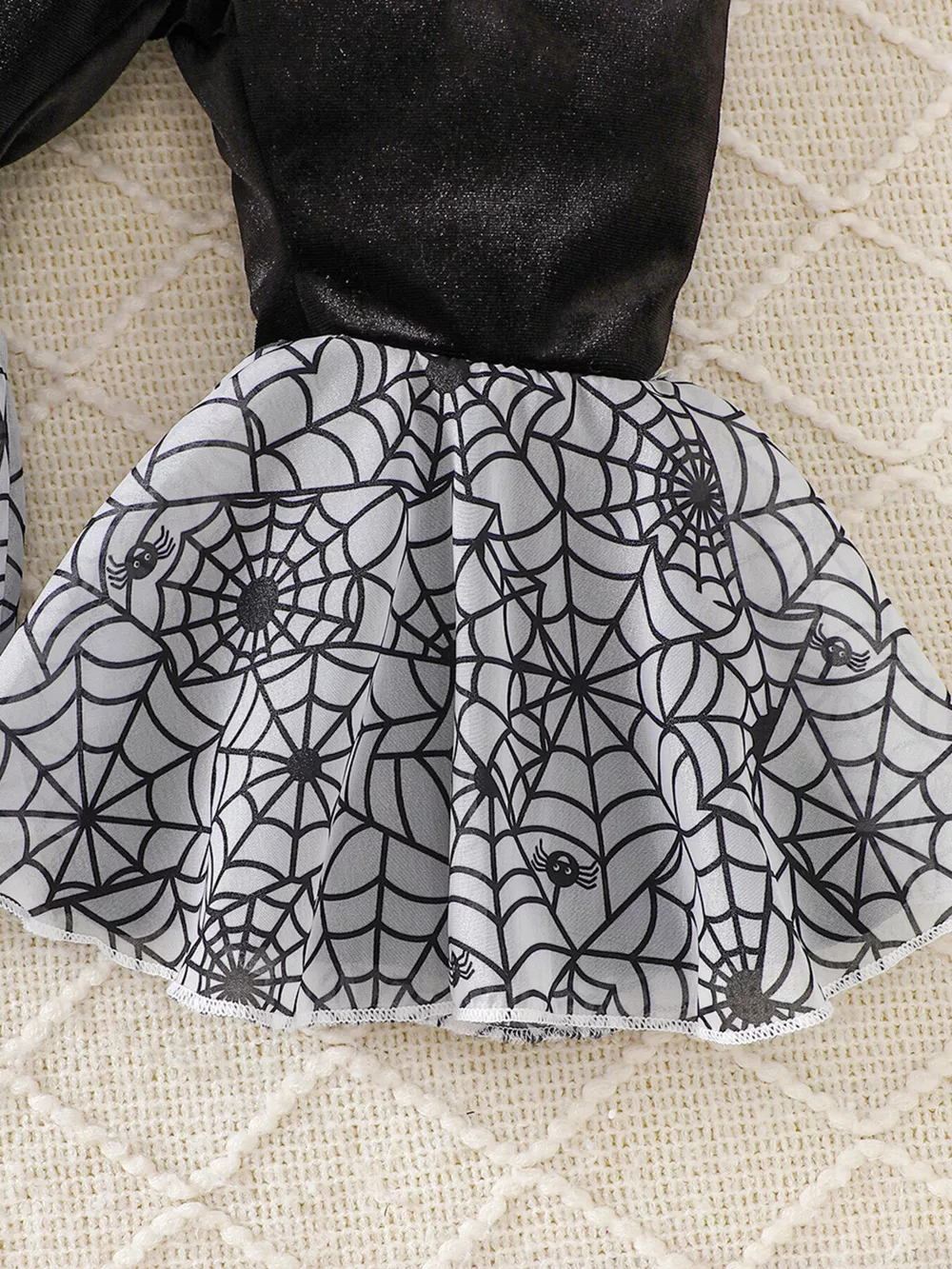 Children's Halloween Pumpkin Long Sleeve Top and Spiderweb Bell Bottom Set, image 11
