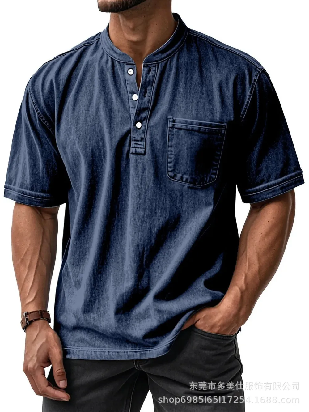 Men's Full Size Button Detail Short Sleeve Top Plus Size, image 7