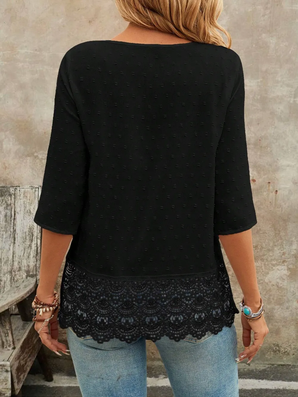 Lace Hem V-Neck Blouse, image 24