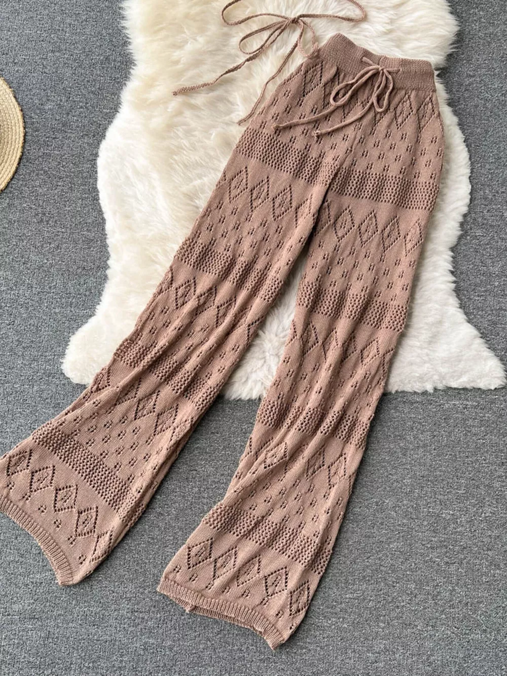 Crochet Knit Halter Neck Top and Wide Leg Pants Set, image 13