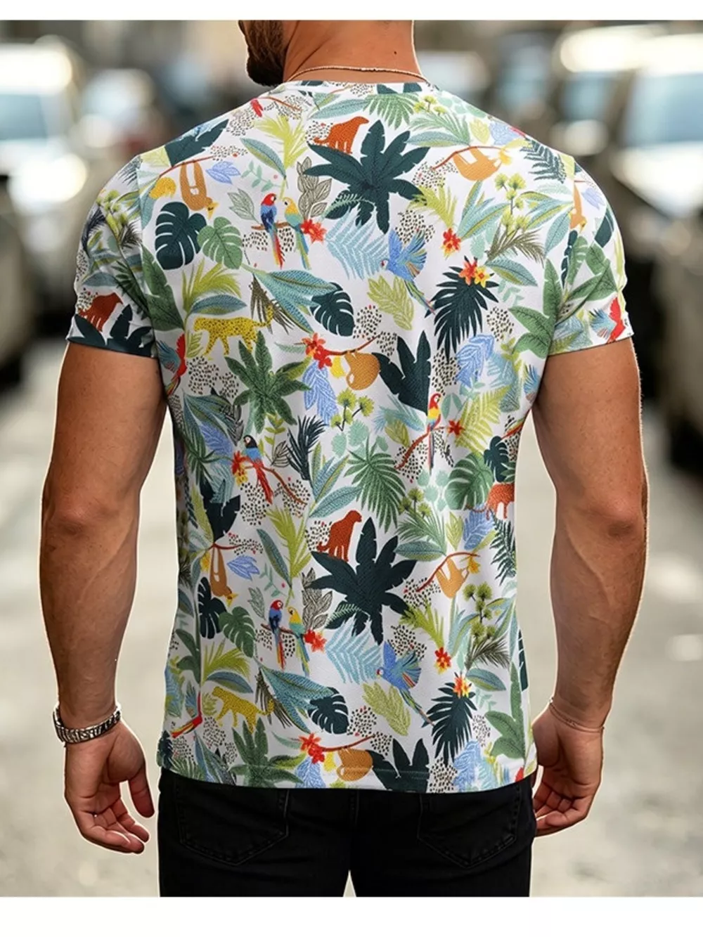 Men's Plus Size Floral Print Slim Fit T-Shirt, image 4
