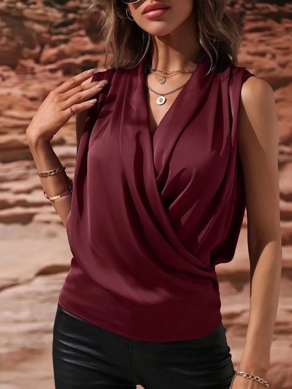 Sleeveless Wrap Draped Blouse, image 20