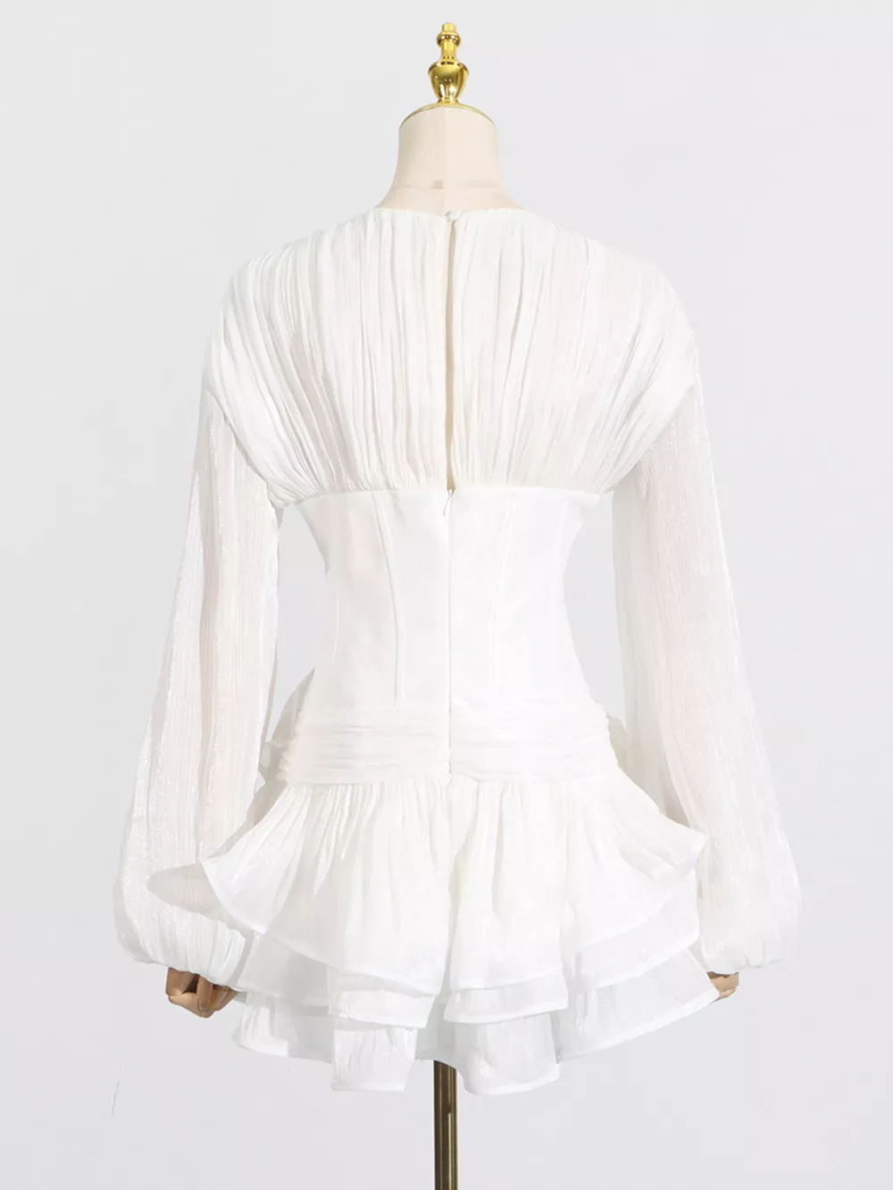 Ruffle Balloon Sleeve Mini Dress, image 3