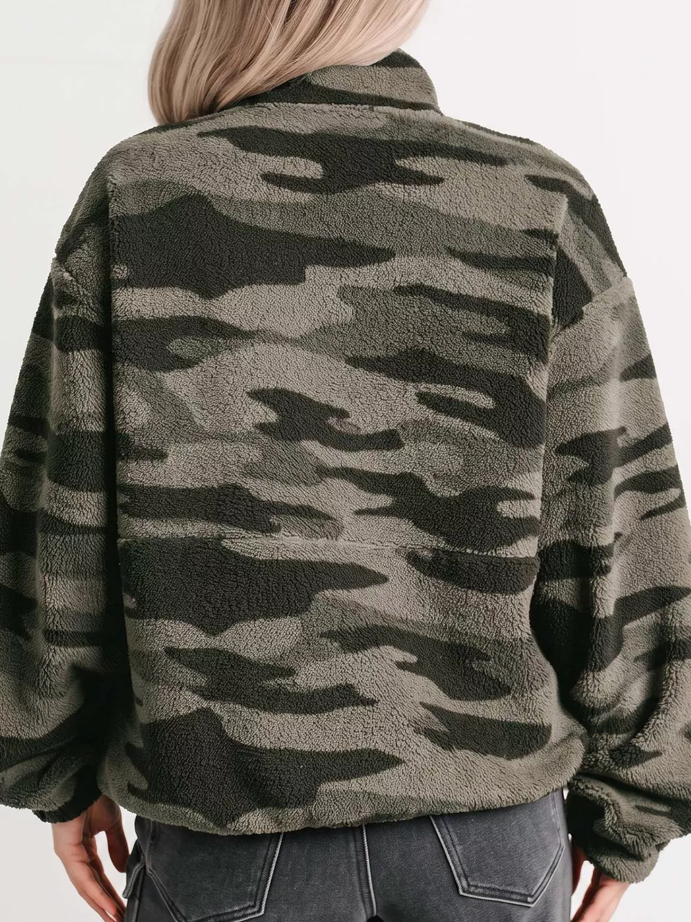 Camouflage Fleece Half Zip-Up Long Sleeve Pocket Sweatshirt, image 2