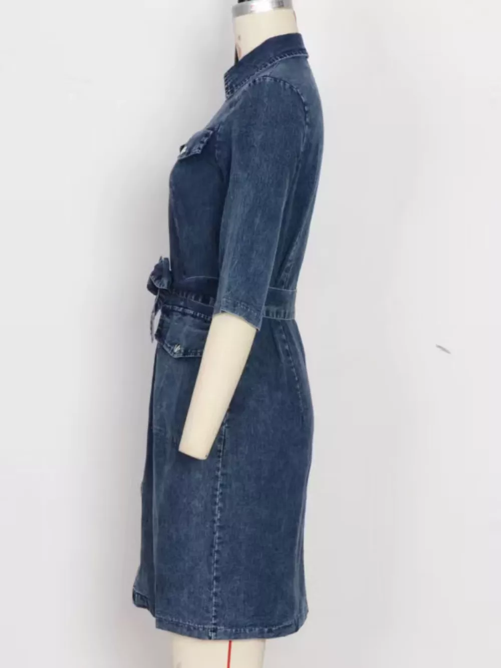 Zipper Front Short Sleeve Denim Dress, image 11