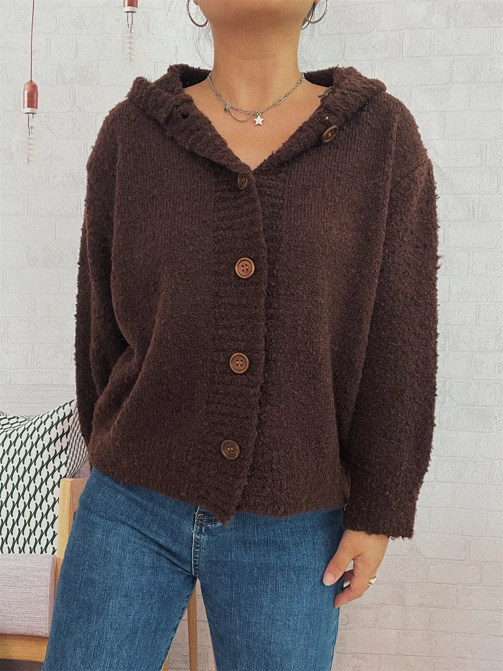 Cozy Button-Up Hooded Cardigan, image 17