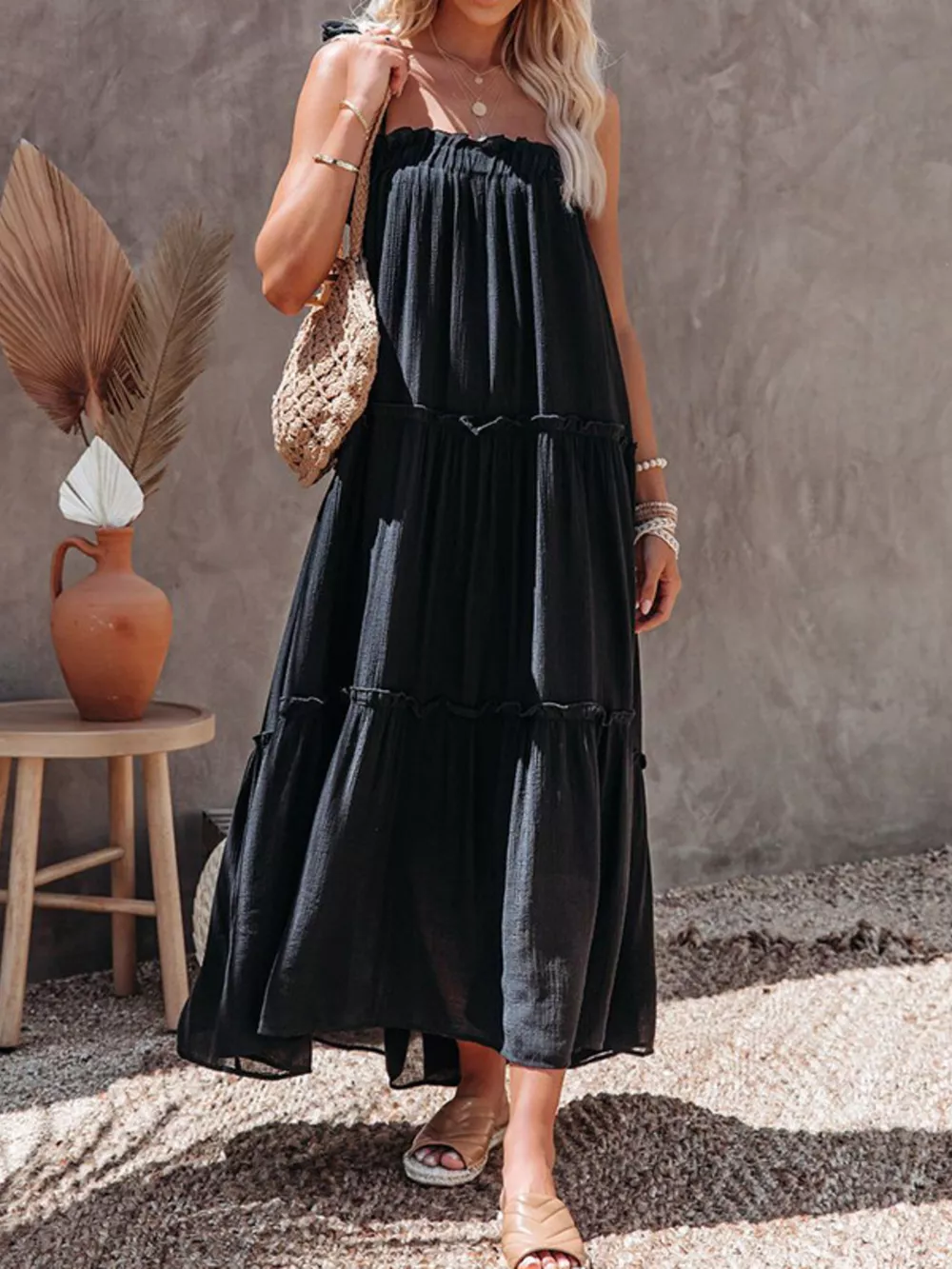 Tiered Spaghetti Strap Maxi Dress, image 2