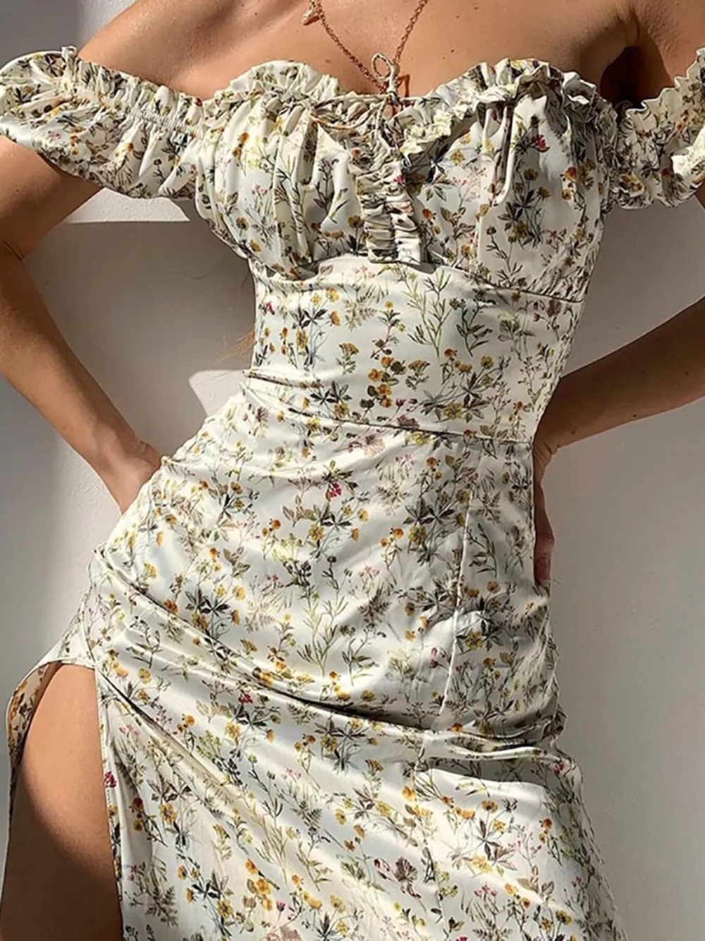 Full Size Floral Print Off-Shoulder Slit Dress Plus Size, image 6