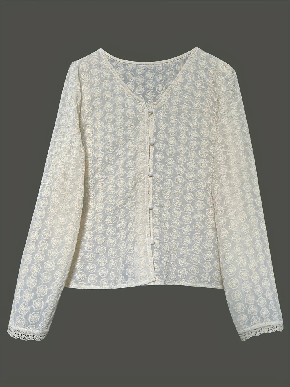 Lace Button Up Long Sleeve Shirt, image 7