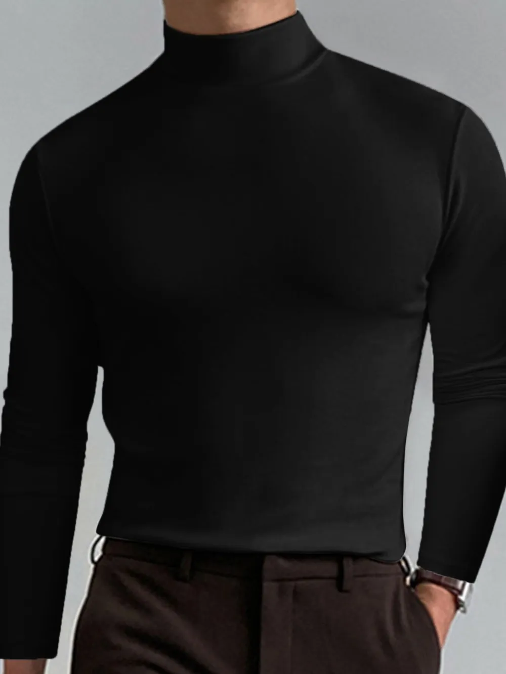 Men's Full Size Turtleneck Long Sleeve T-Shirt Plus Size, image 5