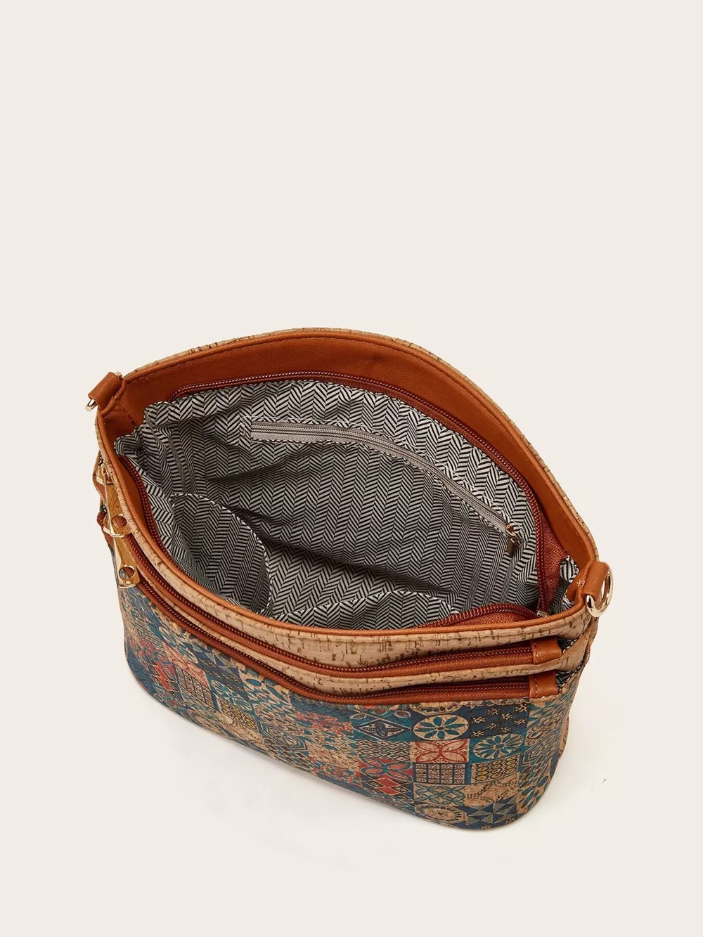 Ethnic Tree Bark Pattern Multi-Pocket Crossbody Bag, image 2