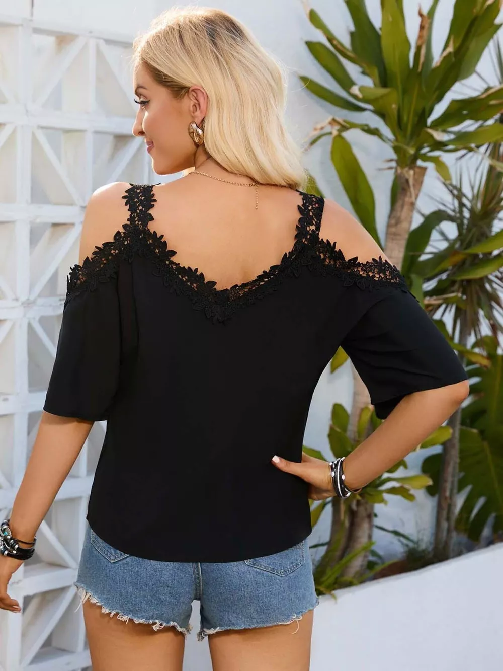 Cold Shoulder Lace Trim Blouse, image 7