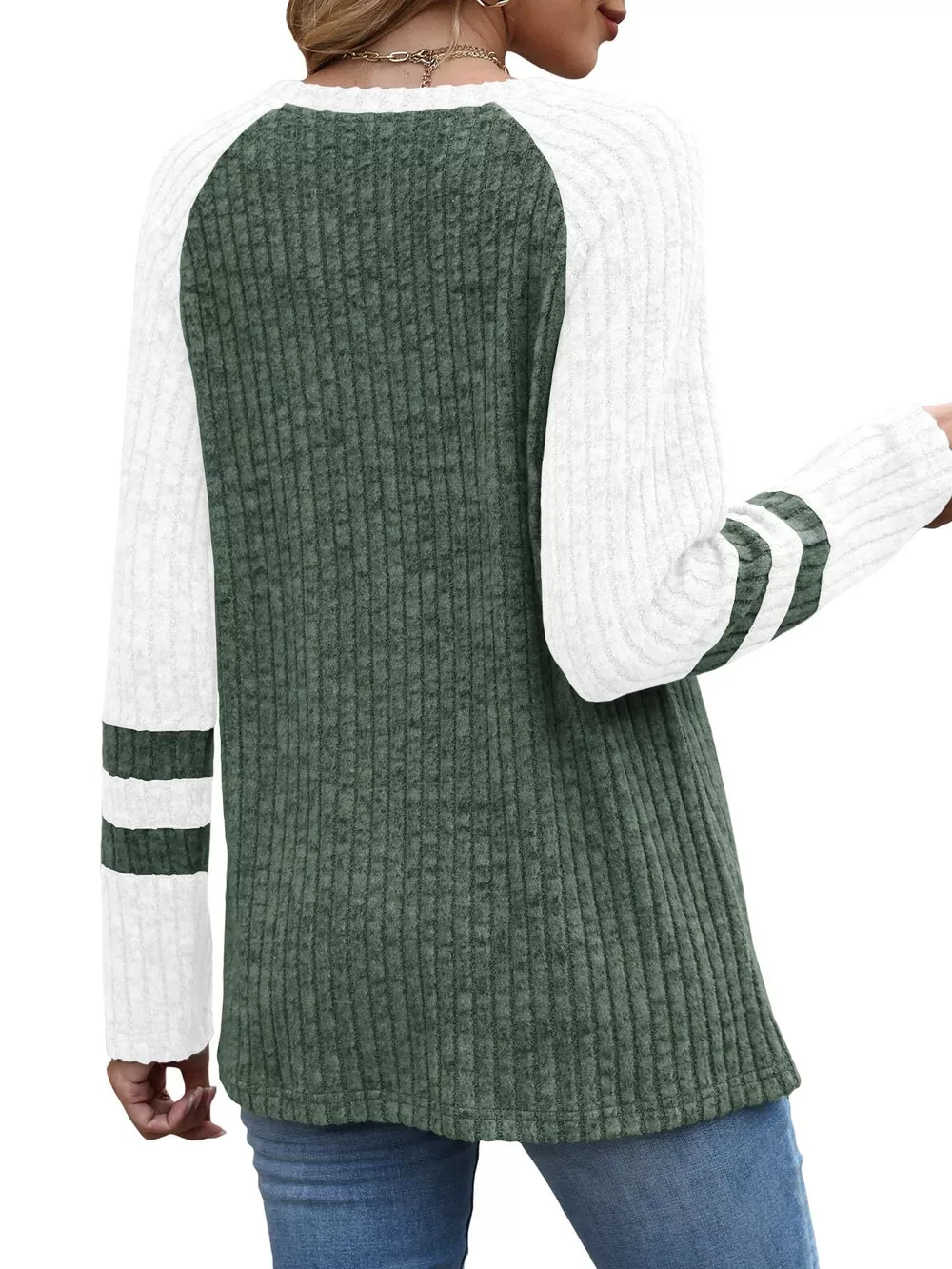Ribbed Round Neck Raglan Sleeve Top, image 11