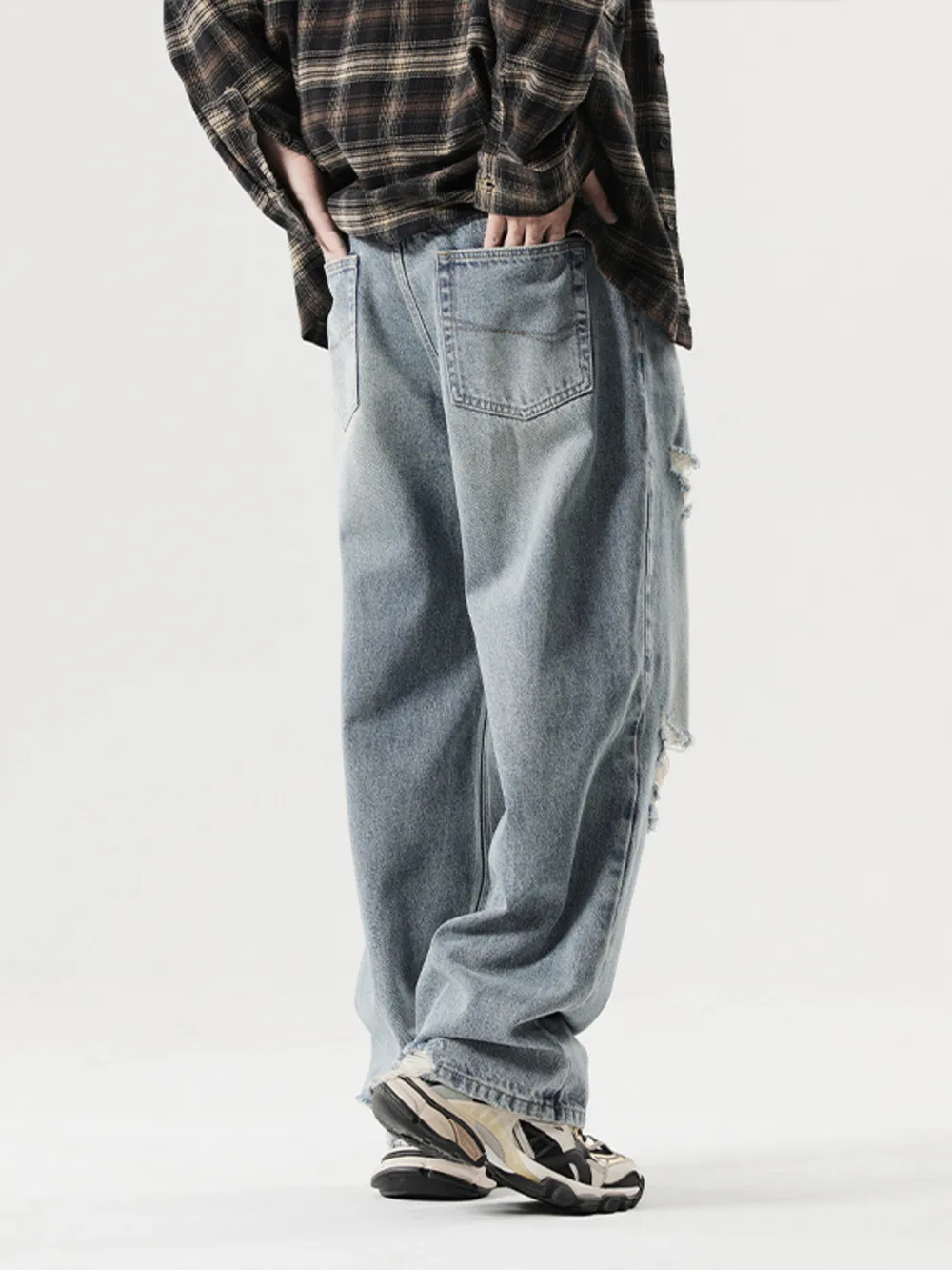 Men's Distressed Wide Leg Baggy Jeans, image 4