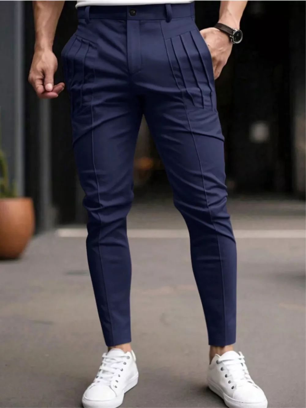 Men's Full Size Pleated Slim Fit Casual Pants Plus Size, image 2