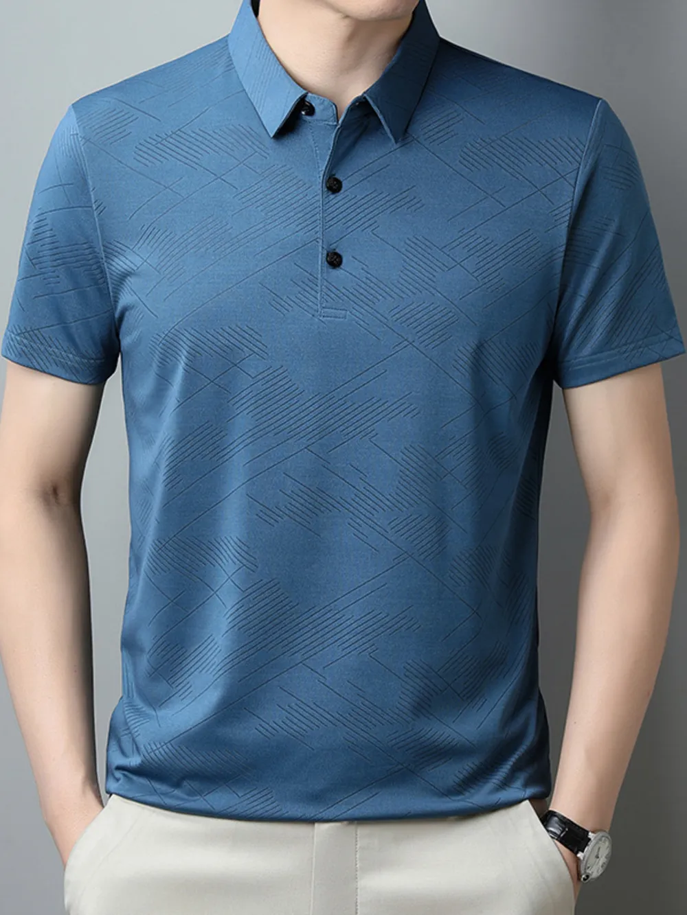 Men's Plus Size Breathable Short Sleeve Geometric Polo, image 3