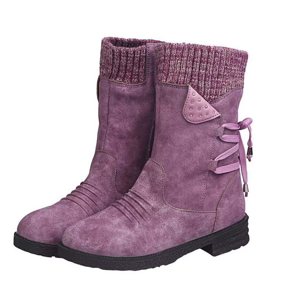 Knitted Cuff Round Toe Boots, image 6