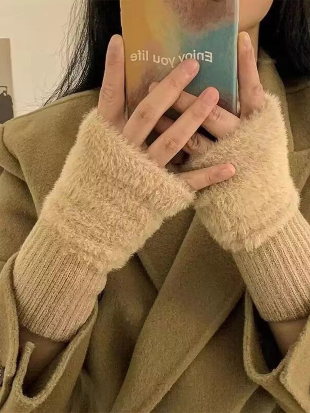 Fuzzy Cuff Fingerless Gloves, image 7