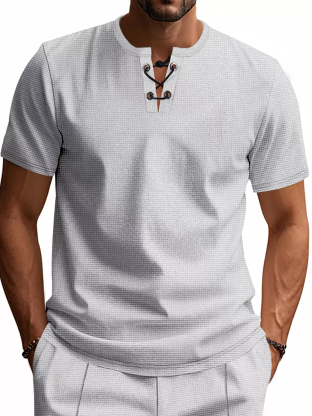 Men's Full Size Lace-Up Neck T-Shirt Plus Size, image 10