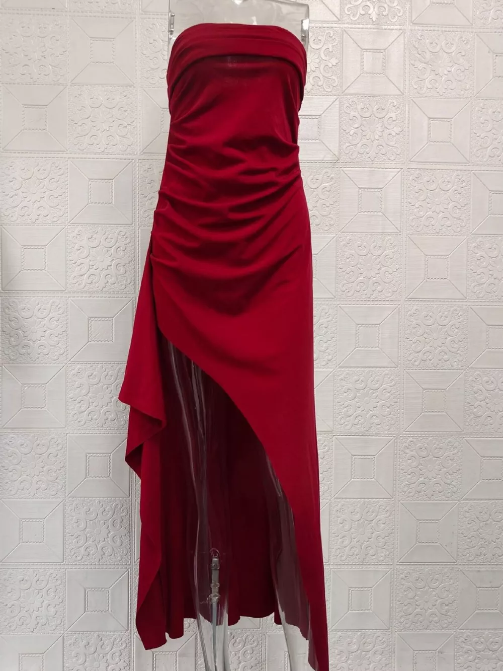Strapless Ruched High Slit Maxi Dress, image 5