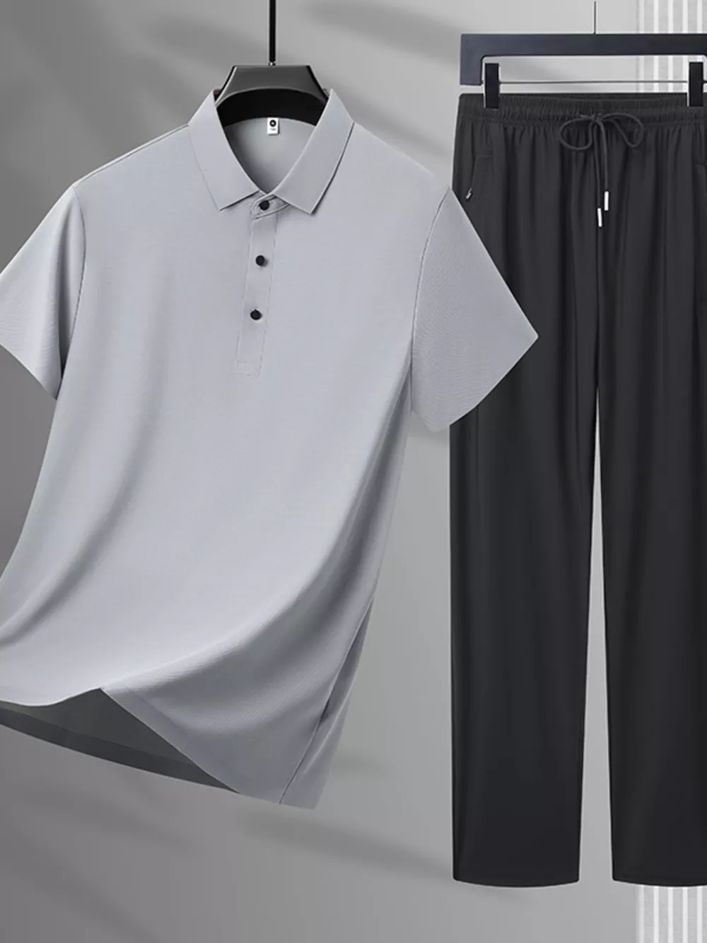 Men's Plus Size Button Detail Polo and Pants Set, image 5