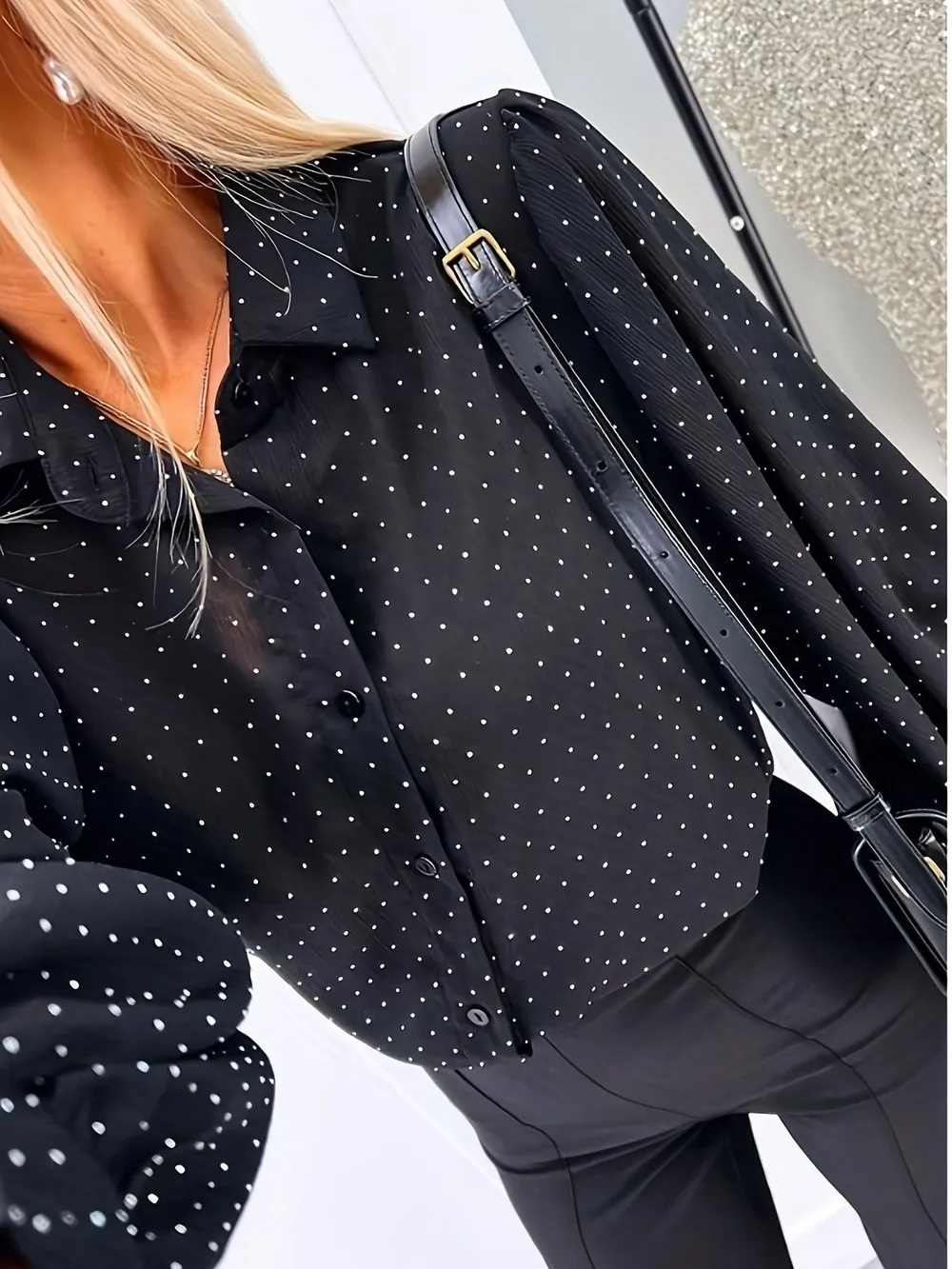 Polka Dot Oversized Button-Up Shirt, image 3