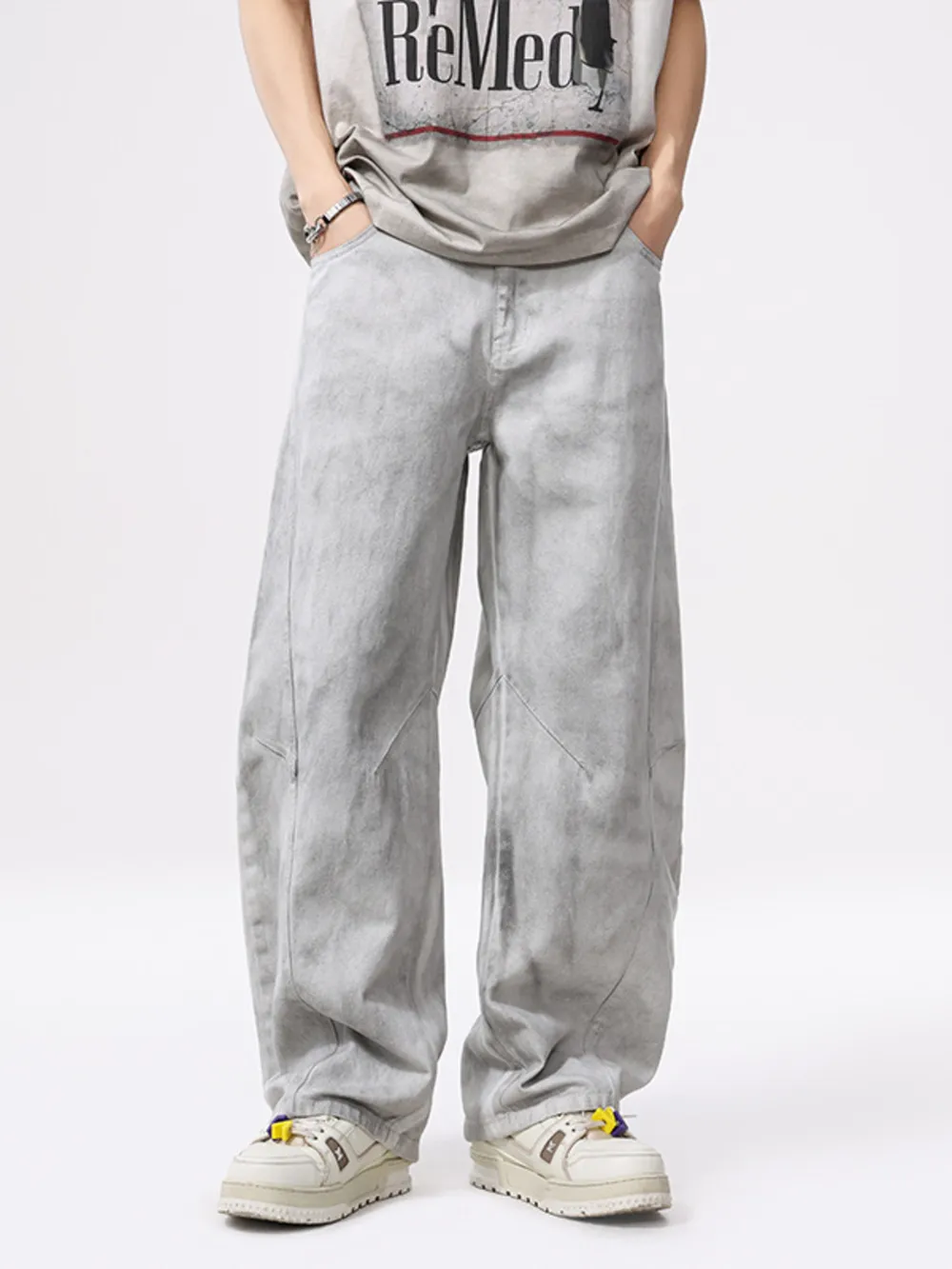 Men's Vintage Wash Wide Leg Jeans, image 4