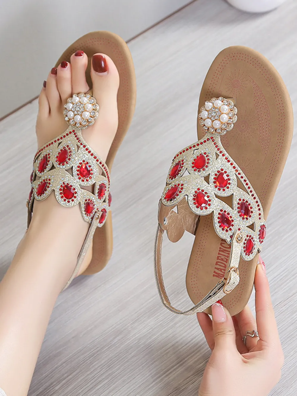 Rhinestone Embellished Flat Sandals, image 5