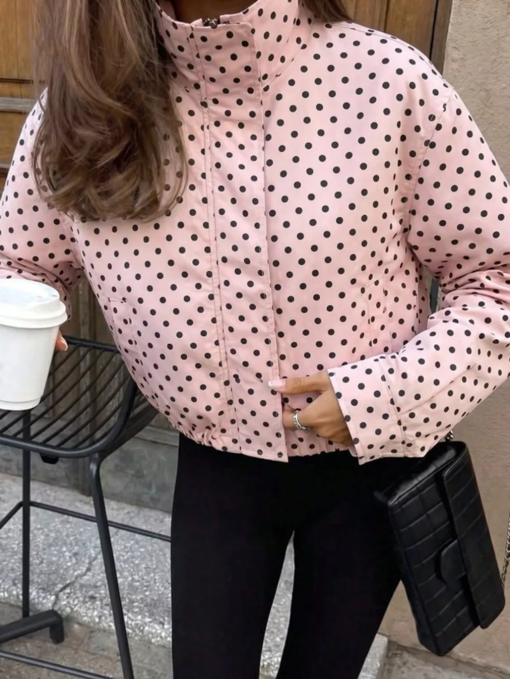 Polka Dot Zip Up Casual Jacket, image 8