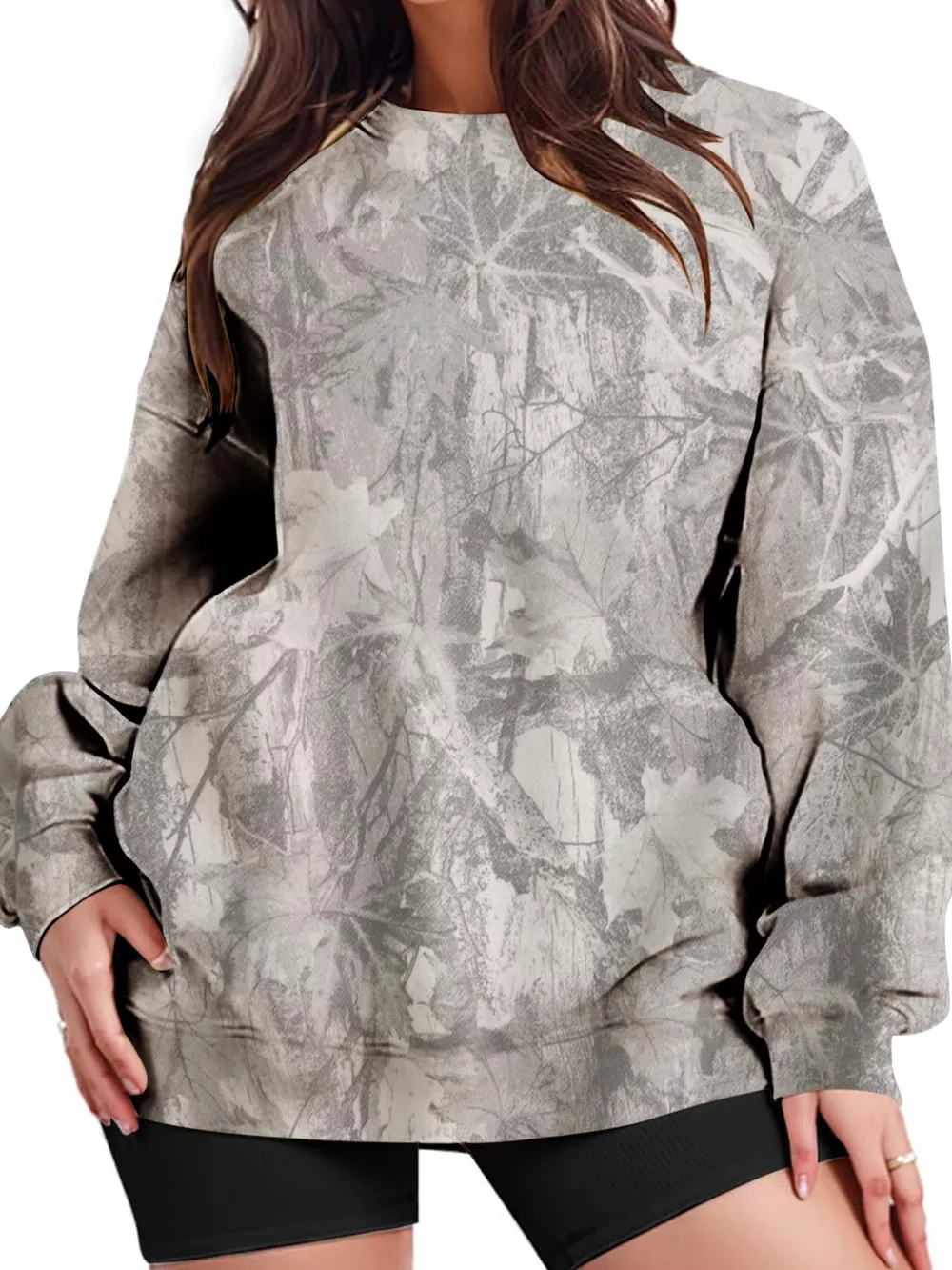 Oversized Printed Crew Neck Sweatshirt, image 3